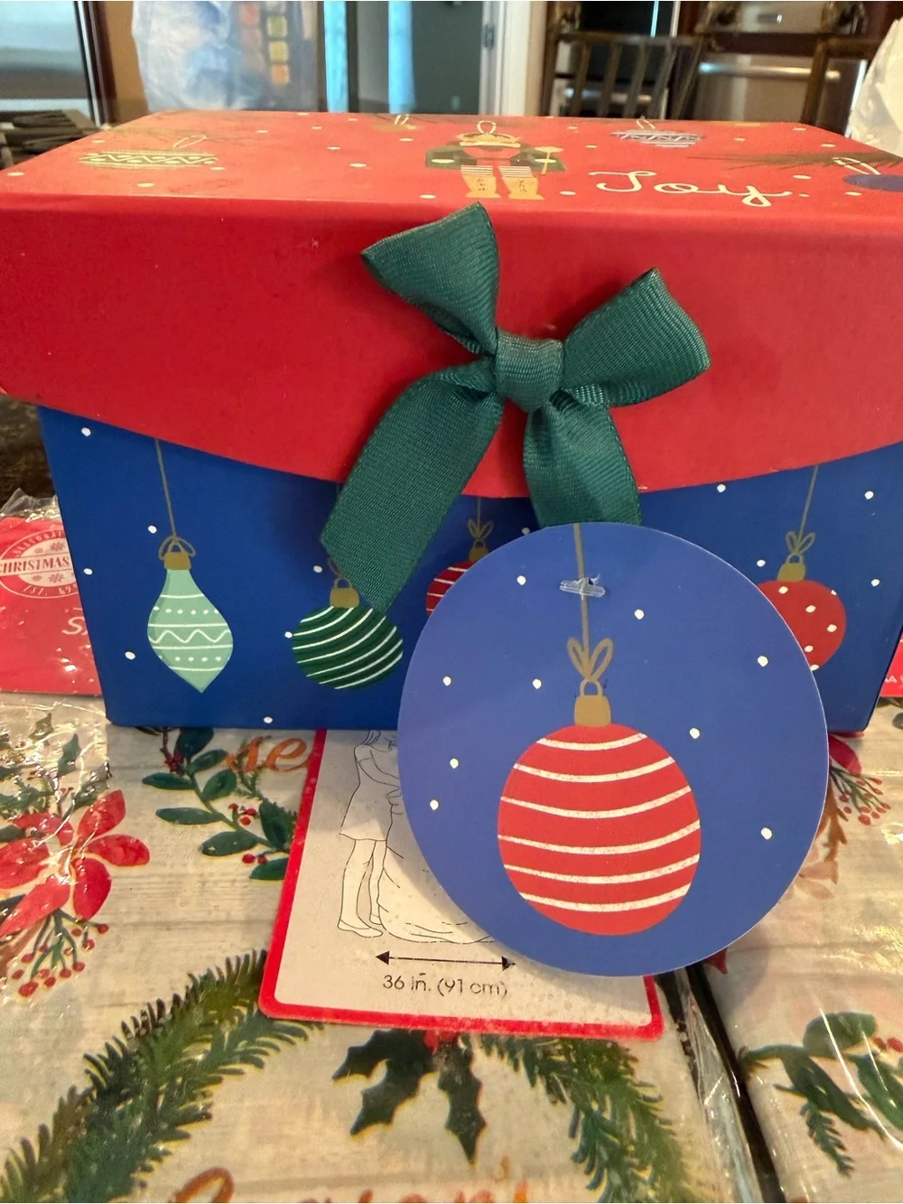 Festive Gold Pinecone & Bird Holiday Ornament Set and holiday bags and decor box